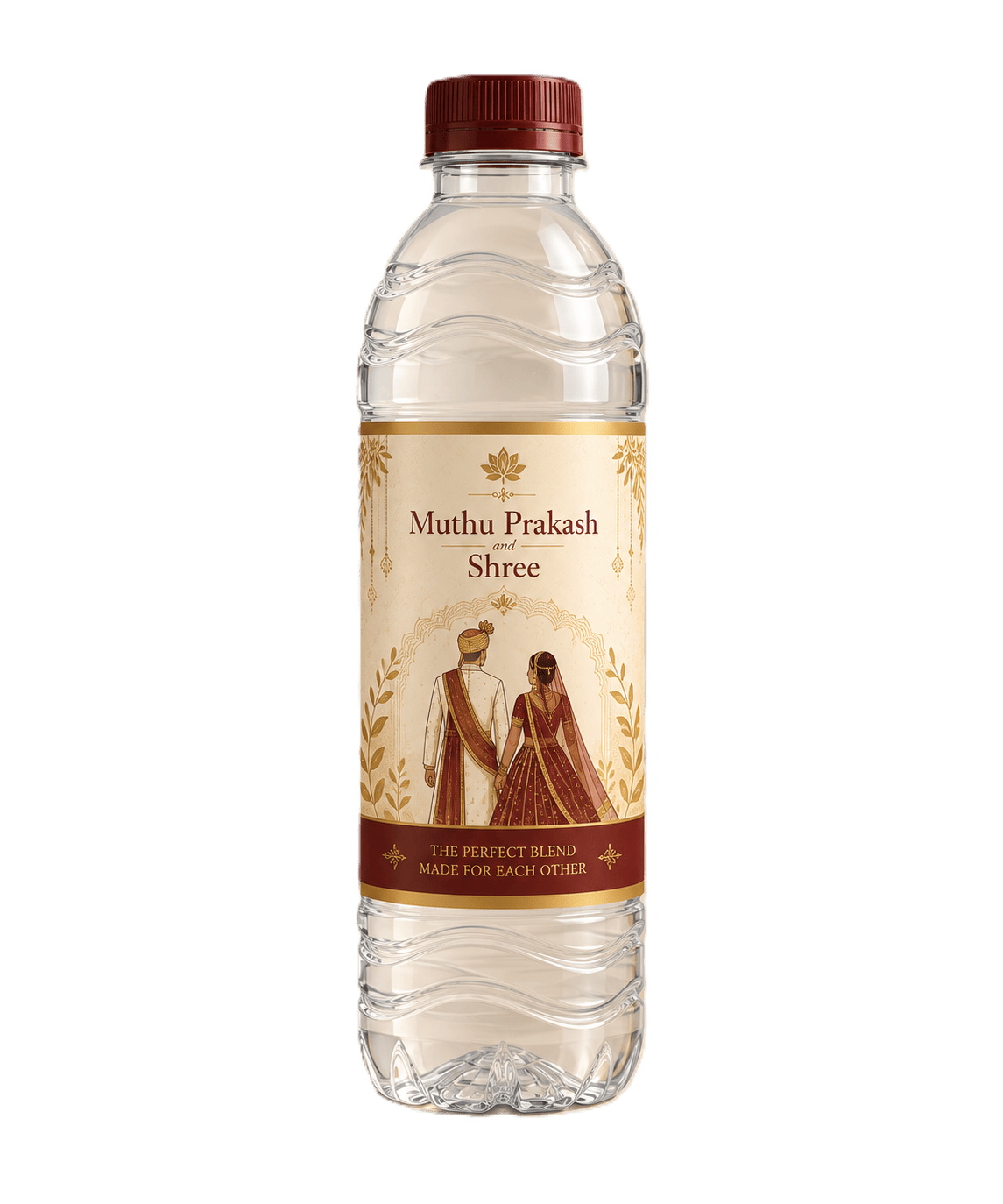 Muthu Prakash and Shree custom wedding bottle wrap