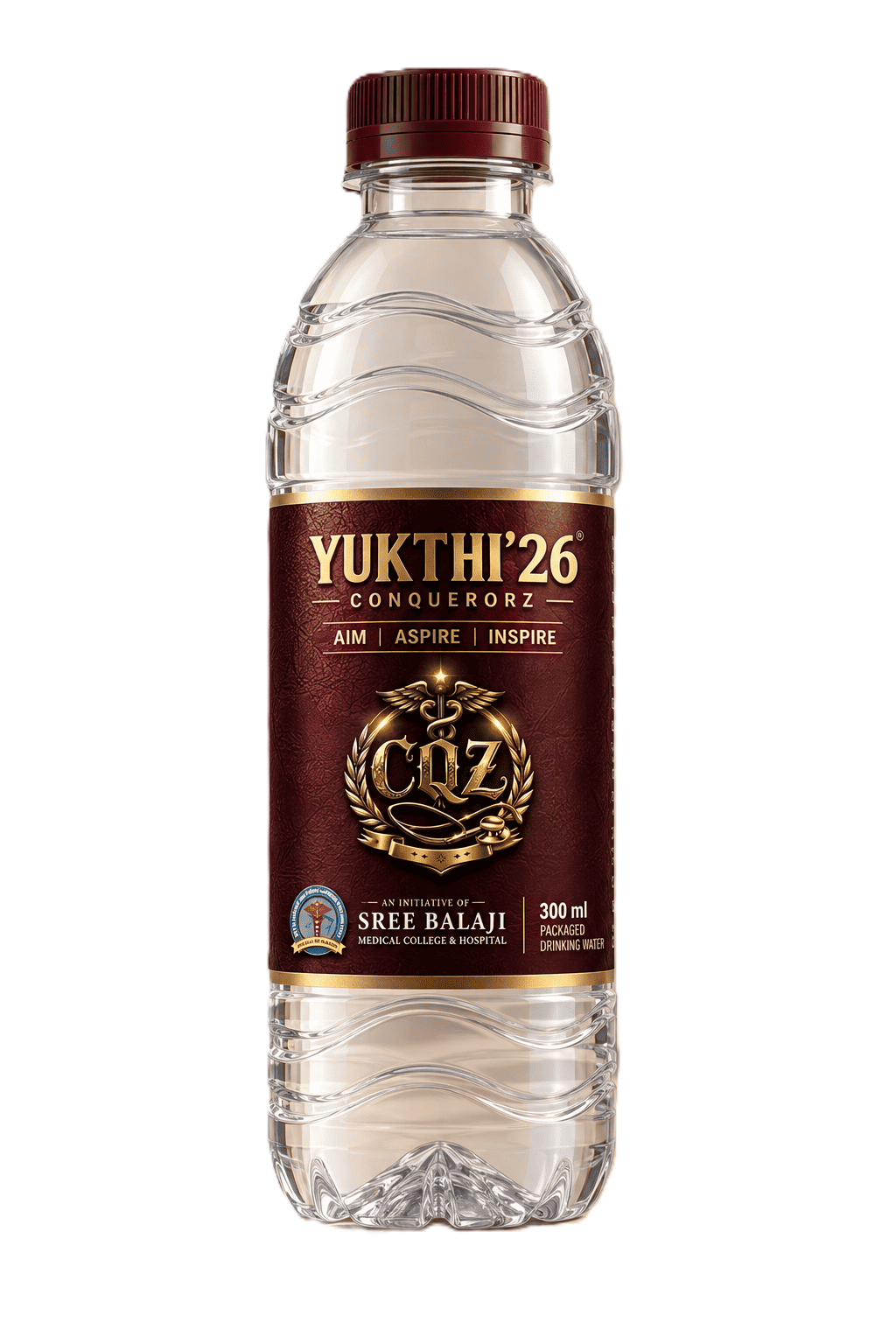 Yukthi '26 Conquerorz custom drinking water bottle for Sree Balaji Medical College